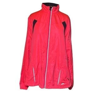 Brooks women’s running outerwear full zip jacket, color is pink, size XL